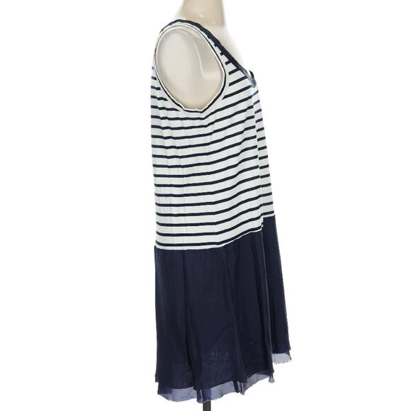 Sacai Luck White Navy Cotton Striped Tank Dress Cupro Skirt 3 L - Picture 6 of 12